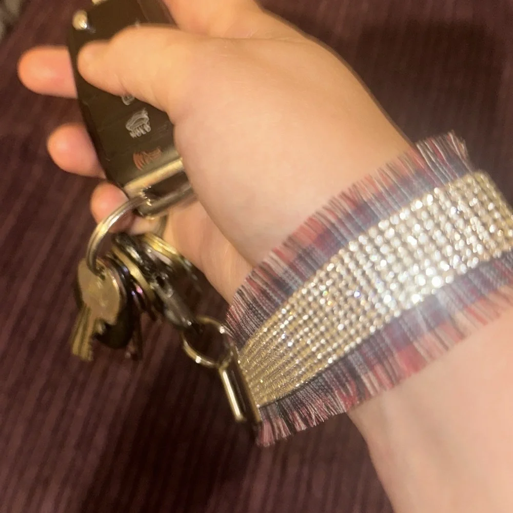 Frayed Rhinestone Wristlet Keychain